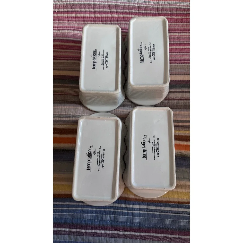 Temp-tations by Tara White Woodgrain Ceramic Mini Loaf Pans Set of 4 12oz 521498
